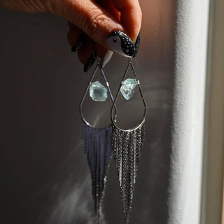 blue aquamarine silver fringe earrings