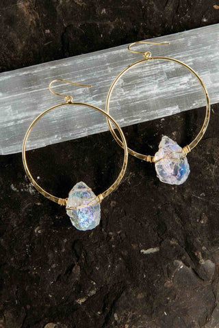 angel aura quartz crystal gold hoop earrings