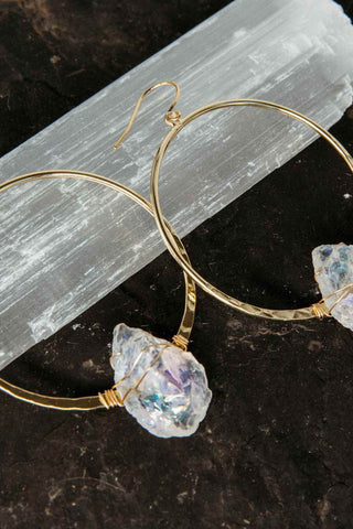 angel aura quartz crystal gold hoop earrings