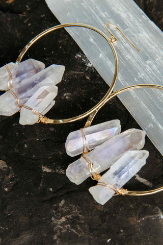 aura quartz gold hoop earrings