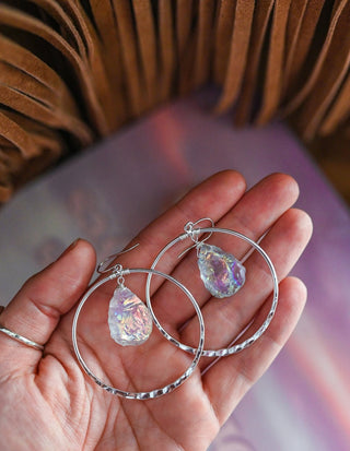 angel aura quartz silver hoop earrings