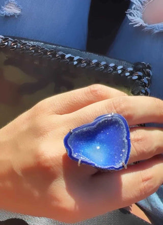 blue agate crystal silver ring
