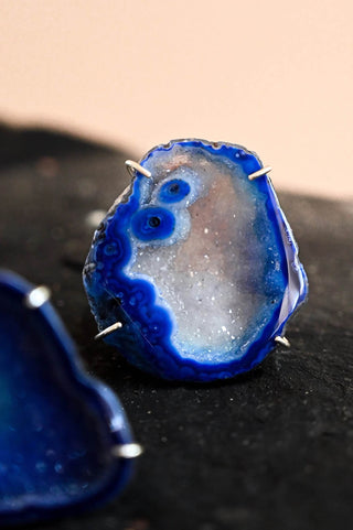 blue agate crystal silver ring