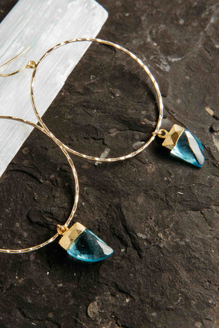 blue topaz gold hoop earrings