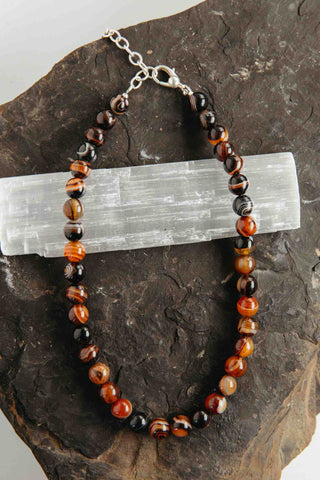 brown agate beaded gemstone necklace