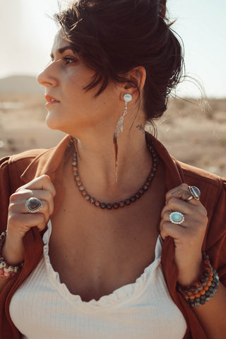 brown agate beaded gemstone necklace