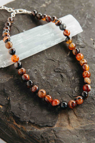brown agate beaded gemstone necklace