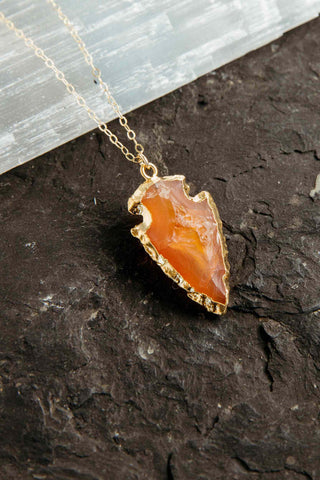 red carnelian arrowhead gold necklace