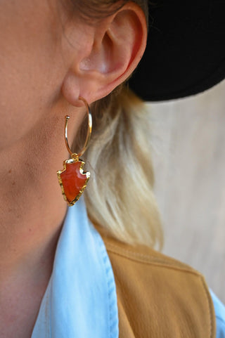 carnelian gemstone gold hoop earrings