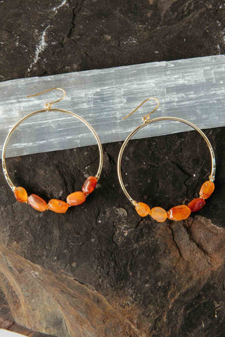 red carnelian gemstone gold hoops