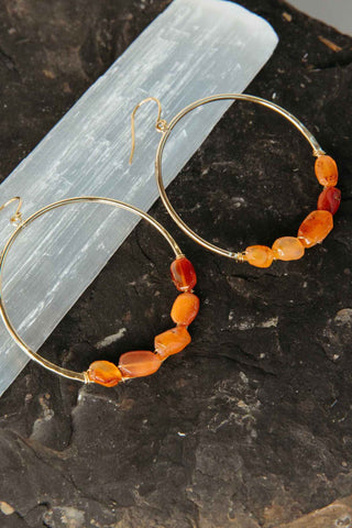 red carnelian gemstone gold hoops