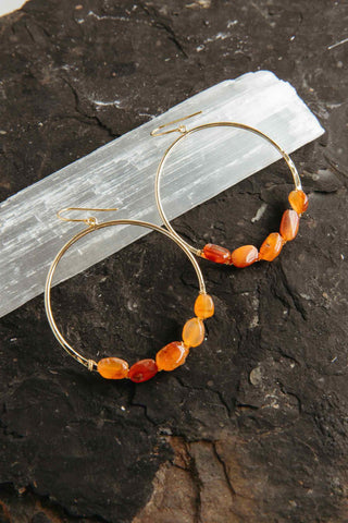 red carnelian gemstone gold hoops