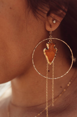 carnelian crystal gold hoop earrings