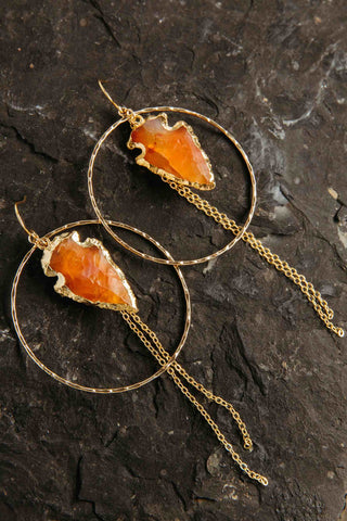 carnelian crystal gold hoop earrings