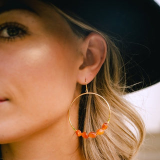 red carnelian gemstone gold hoops