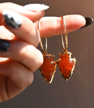 carnelian gemstone gold hoop earrings