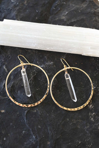 clear quartz gold hoop earrings