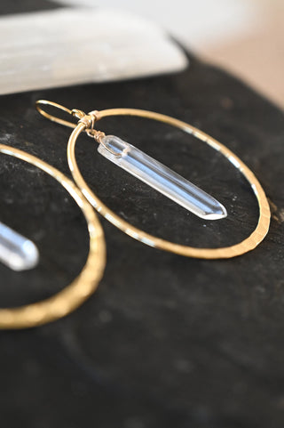 clear quartz gold hoop earrings