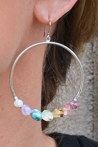 gemstone silver hoop earrings