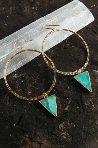 green chrysoprase gold hoops earrings