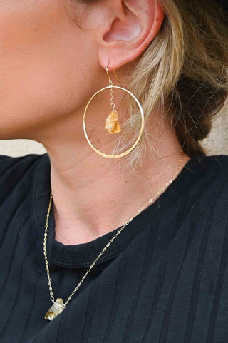 citrine gold necklace hoop earring set