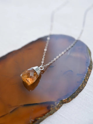 citrine crystal silver necklace