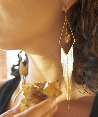 citrine gold fringe earrings