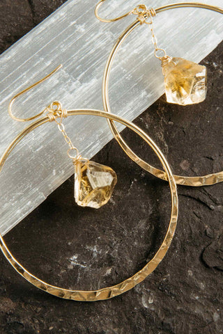 citrine crystal gold hoop earrings