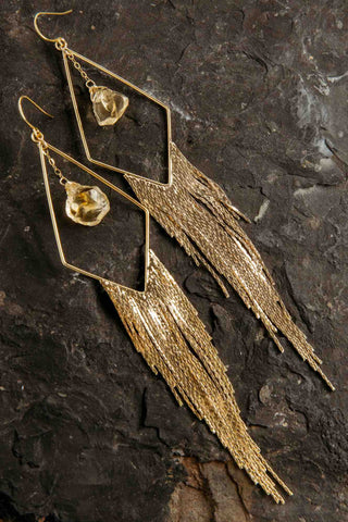citrine gold fringe earrings