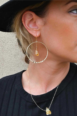 citrine gold necklace hoop earring set