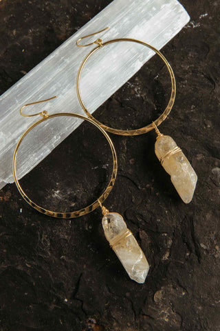 citrine crystal gold hoop earrings