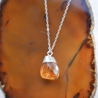 citrine crystal silver necklace