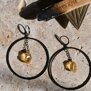 dark silver citrine hoop earrings