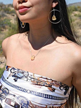 citrine crystal silver hoop earring necklace set 