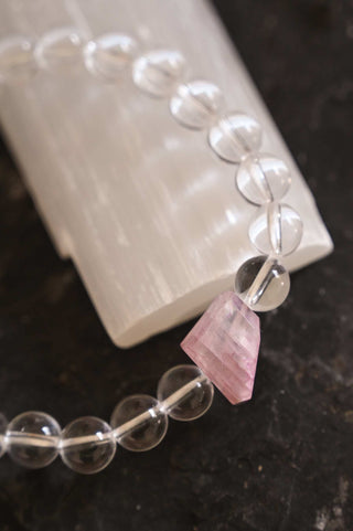 clear quartz pink moonstone gemstone beaded bracelet