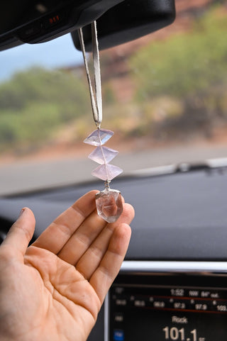 rose quartz clear quartz car charm