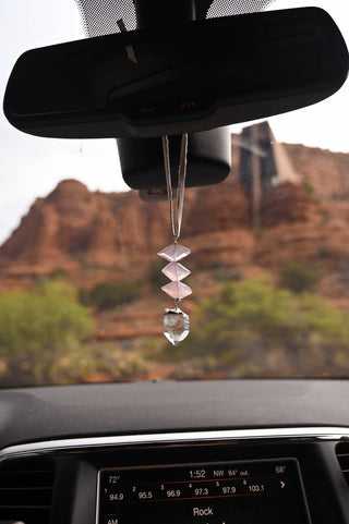 rose quartz clear quartz car charm