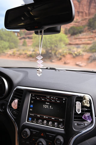 rose quartz clear quartz car charm