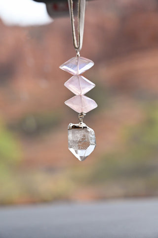 rose quartz clear quartz car charm