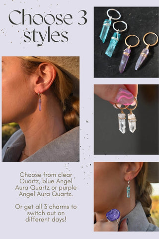 quartz crystal huggie earrings