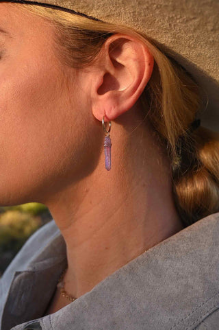 purple quartz crystal huggie earrings