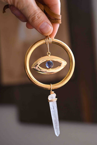 brass evil eye crystal car charm