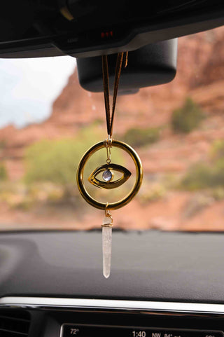 brass evil eye crystal car charm
