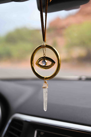 brass evil eye crystal car charm