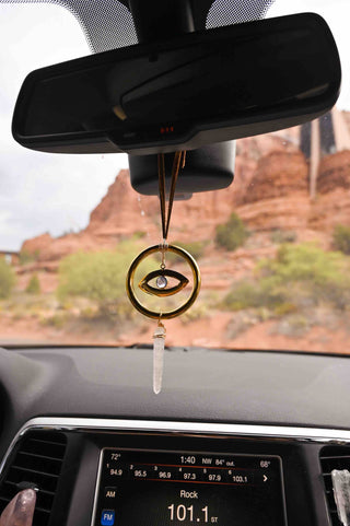 brass evil eye crystal car charm