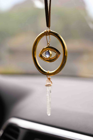 brass evil eye crystal car charm