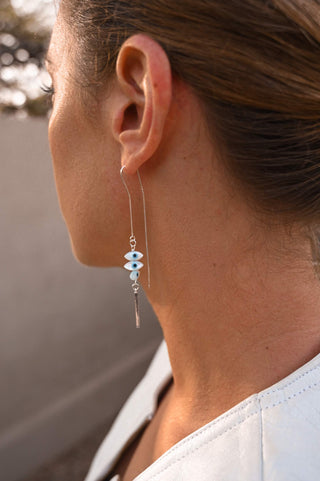 white blue evil eye pendants sterling silver threader earrings