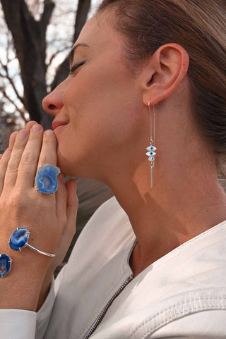 white blue evil eye pendants sterling silver threader earrings