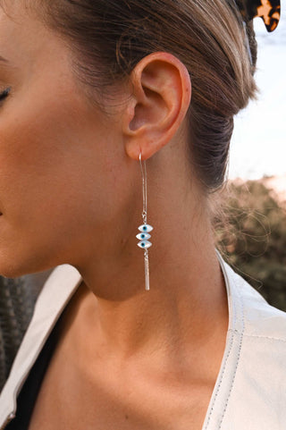 white blue evil eye pendants sterling silver threader earrings