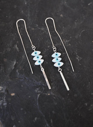 white blue evil eye pendants sterling silver threader earrings